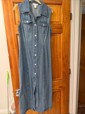 House of Harlow 1960 Sleeveless Denim Button-Front Maxi Dress in Light Blue